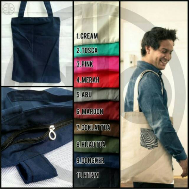 Totebag | tote bag | goody bag canvas drill polos resleting 36cm x 42cm