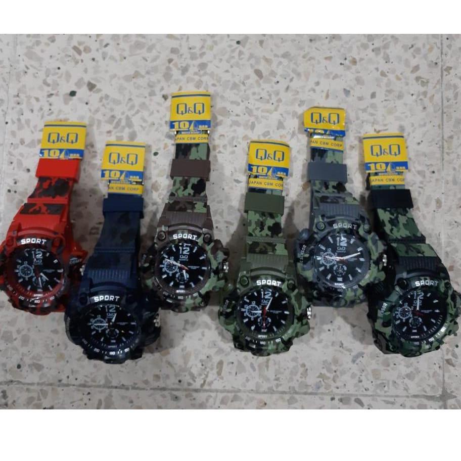 H5E5 TERIMA  Jam tangan Pria sport Q&Q Loreng army tali rubber QQ army tali kualitas bagus