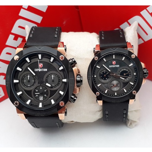 Expedition E6606 Rose Gold Black Leather Black Couple Edition Original