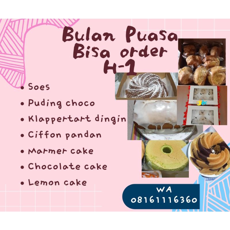 

Marmer cake, siffon cake, klapertart, soes