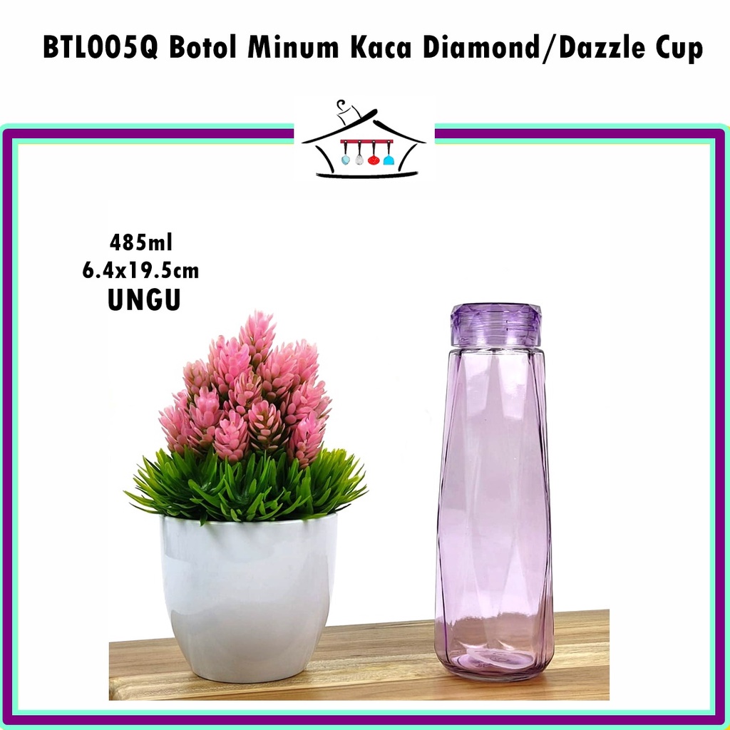 BTO005Q Botol Minum Kaca Diamond Anti Tumpah 485ml