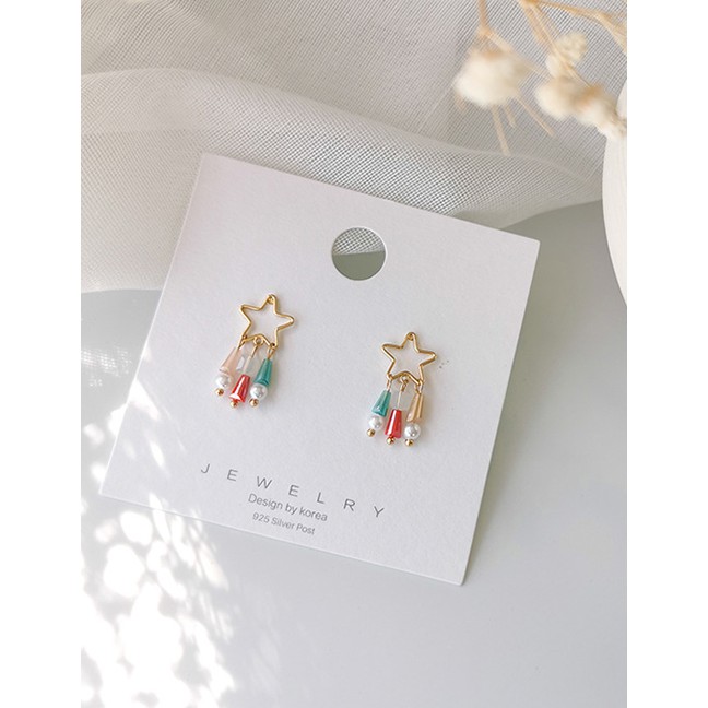 LRC Anting Tusuk Fashion Color Pentagram Crystal Tassel Earrings D98815