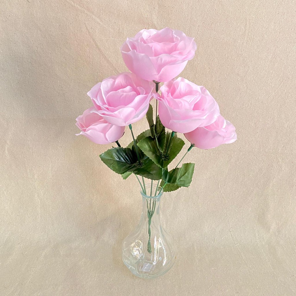 Bunga Mawar Rose Mangkok X5 (satuan)  Bunga Artificial / Bunga Plastik / Bunga Dekorasi / Pernikahan-baby pink