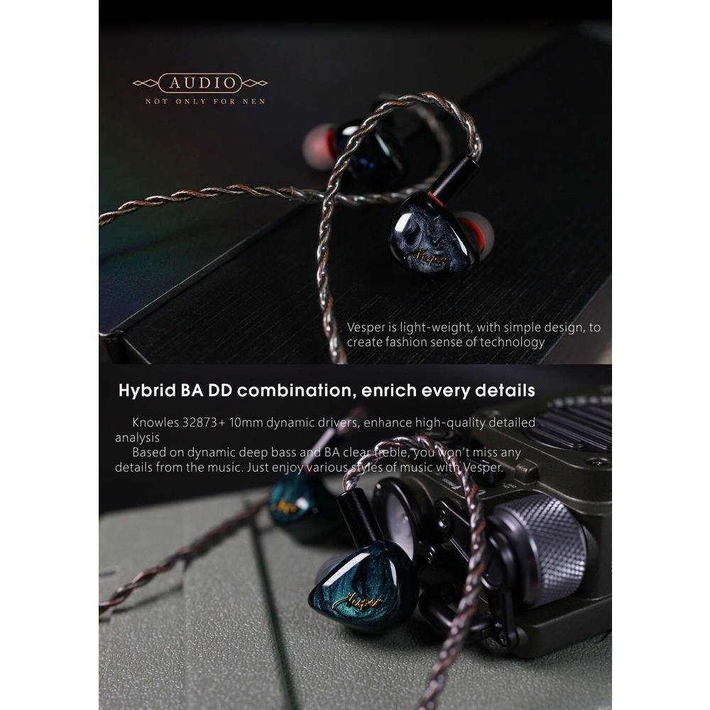 QOA Vesper 1BA+1DD In Ear Earphone Hybrid Headset HIFI DJ Monitor Earbuds