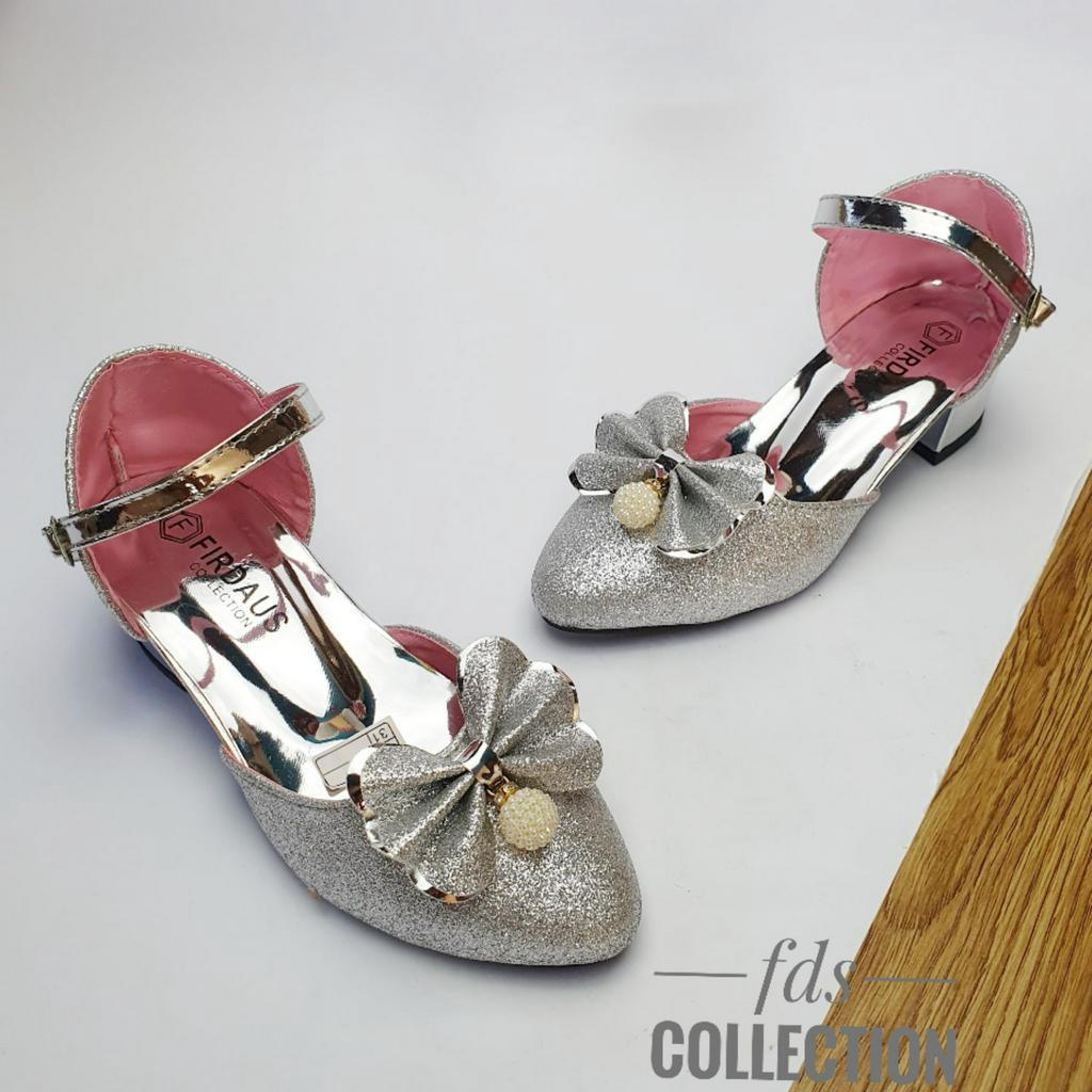 Sepatu Anak Perempuan Hak 5 cm Motif Pita Heels Selop Pesta perempuan