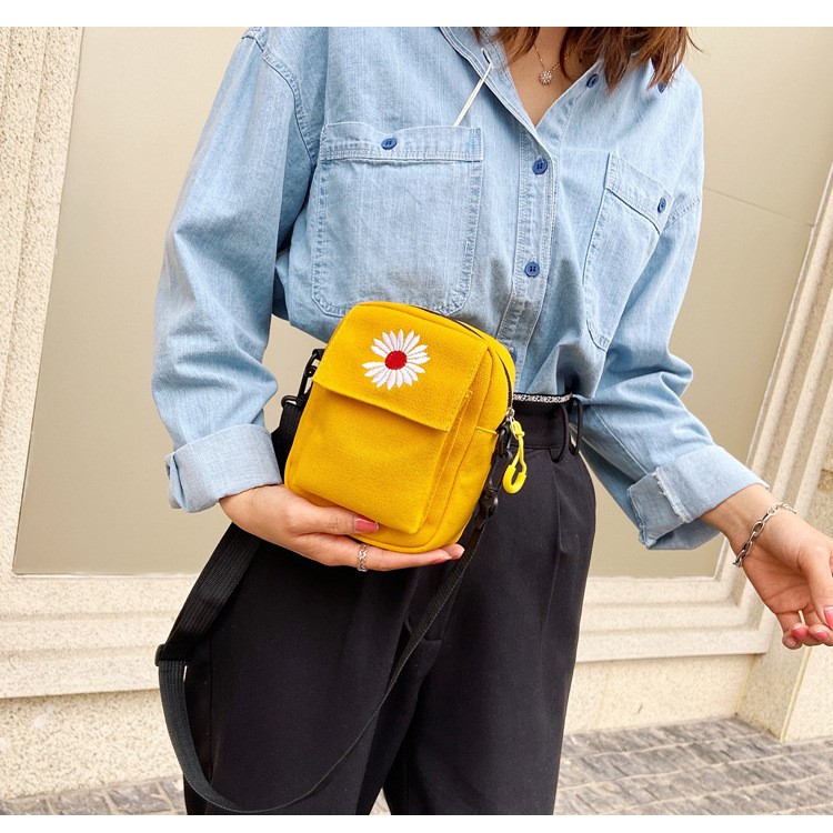 PREMIUM TAS SLEMPANG WANITA MOTIF BUNGA / TAS MUSIM PANAS KANVAS TAS PONSEL KOREA KASUAL KECIL DAISY