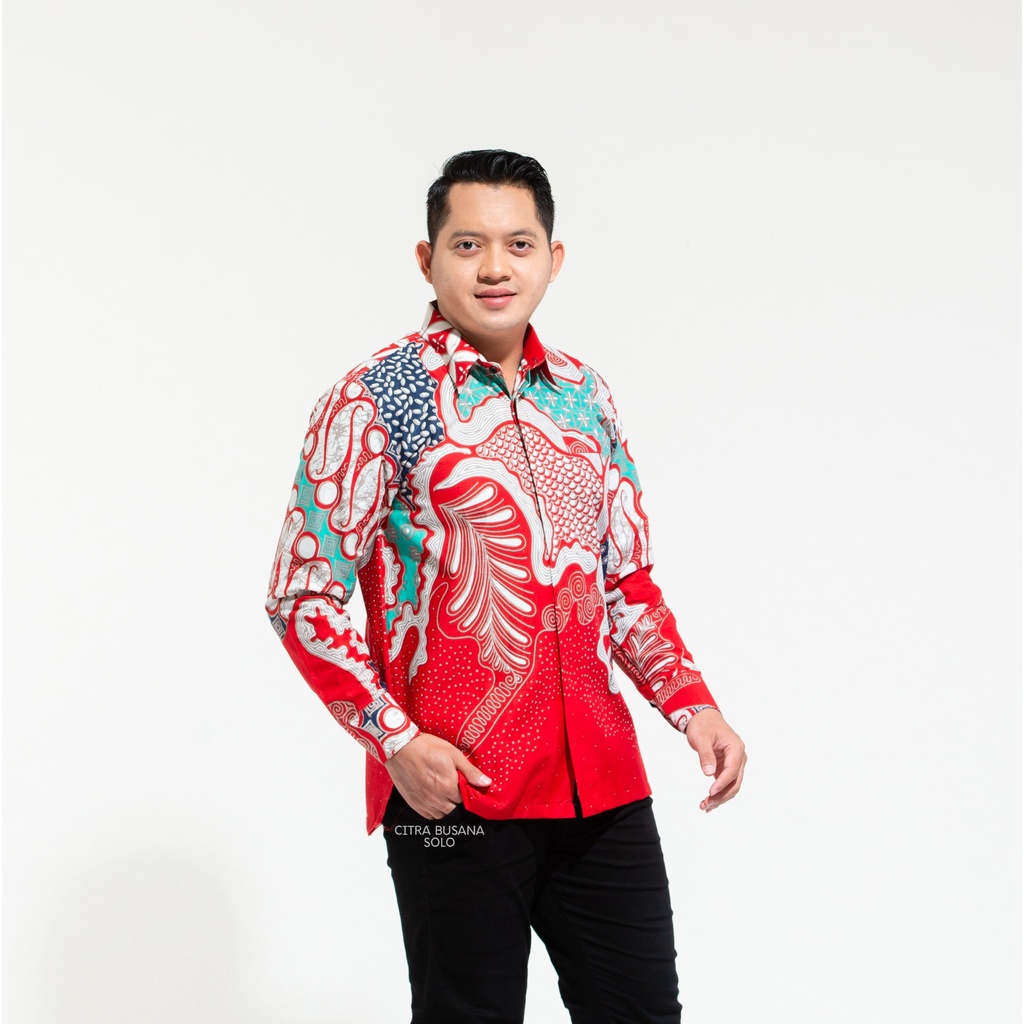 TRIDARMA MERAH Kemeja Batik Pria Full Furing Bahan Katun Primisima