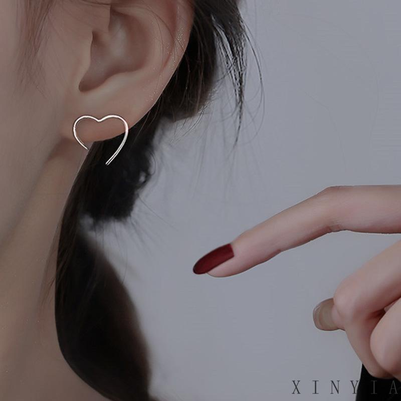 【COD】Anting Klip Tanpa Tindik Bentuk Hati Geometris Warna Silver