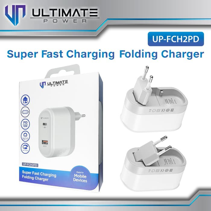 Ultimate Adaptor Batok Super Pawor Fast Charging Folding Charger Type-C + USB Micro