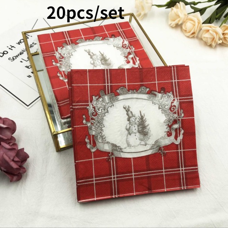 20pcs/set Serbet Motif Snowflake Natal Dekorasi Pesta &amp; Restoran Tisu Wajah Kertas Sekali Pakai