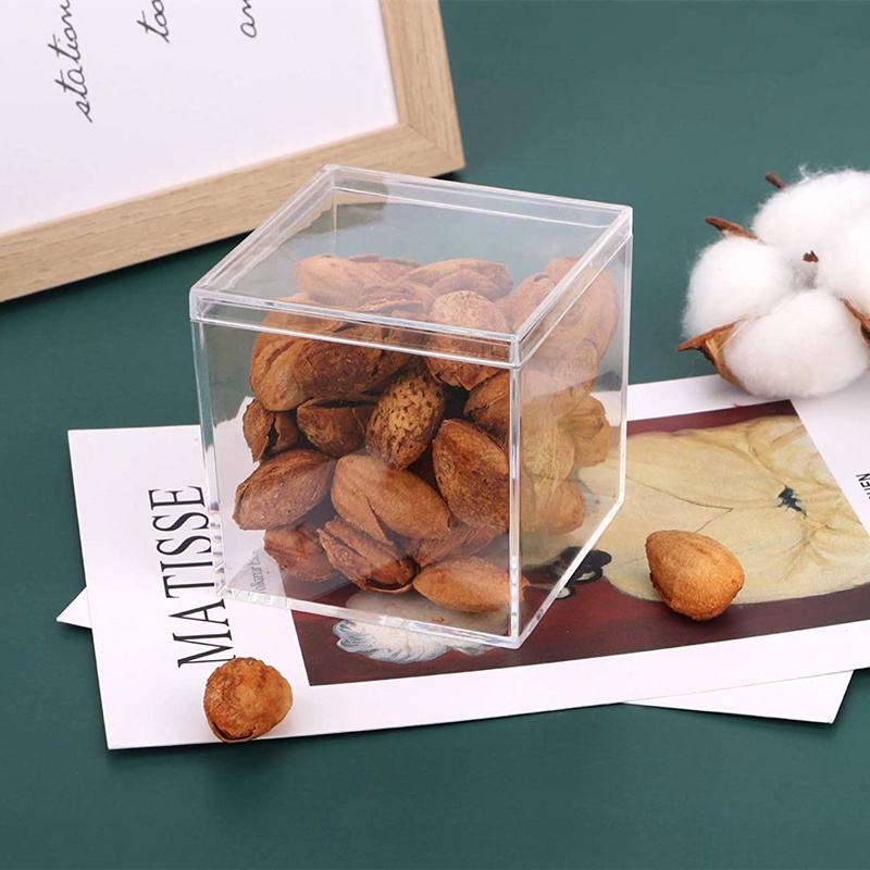 Kotak Kubus Persegi Wadah Candy Box Tahan Lama Transparan Case Akrilik Bening Dengan Tutup Organizer Plastik Banyak Kegunaan