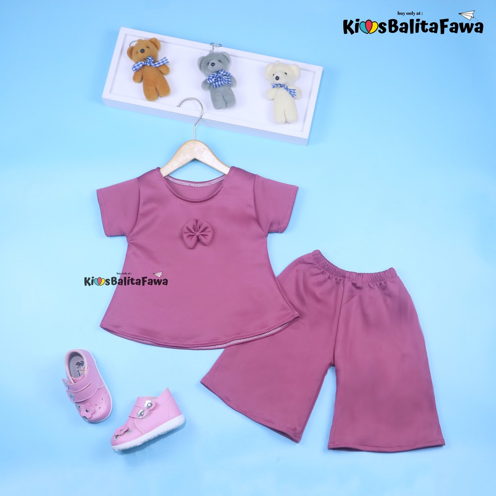 Set Lulu uk 2-4 Tahun / Setelan Anak Perempuan Lengan Terumpet Kulot Polos Atasan Baju Cewek Bawahan Babycinnamon