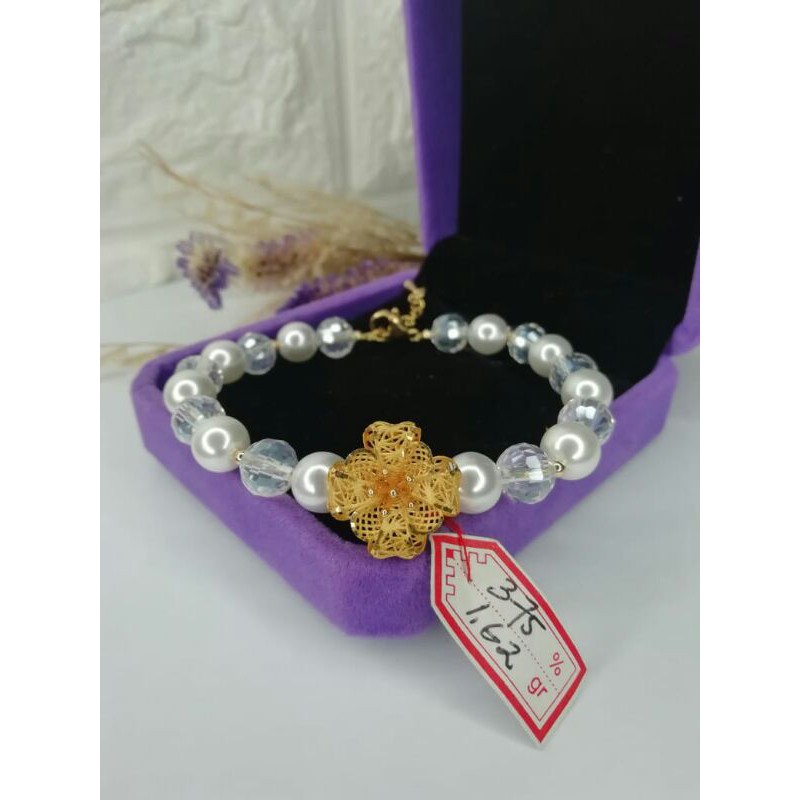 gelang bola.dunia. mutiara batu alam . emas kadar 375