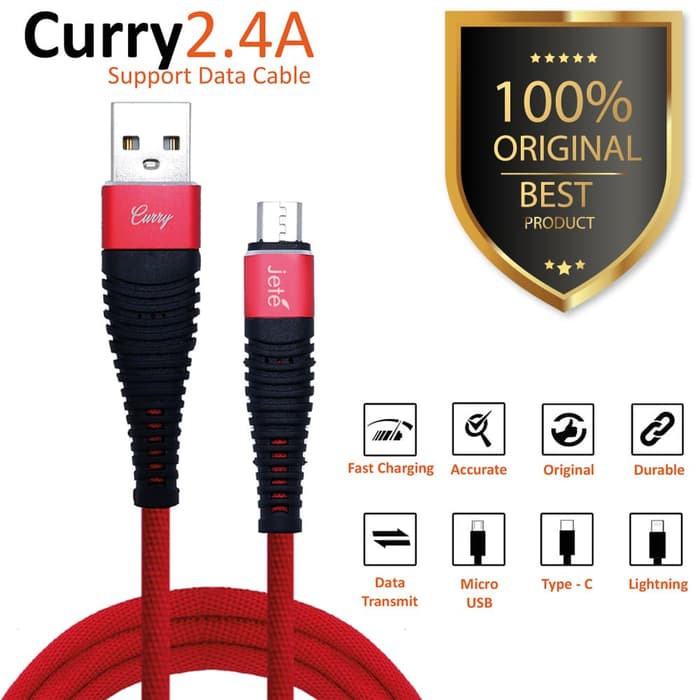 JETE CURRY KABEL DATA CHARGING 2.4A GARANSI RESMI TERMURAH