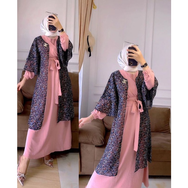 NEW SET OUTER DRESS + OUTER VIRAL GAMIS ROMPI KEKINIAN DRESS 2 IN 1