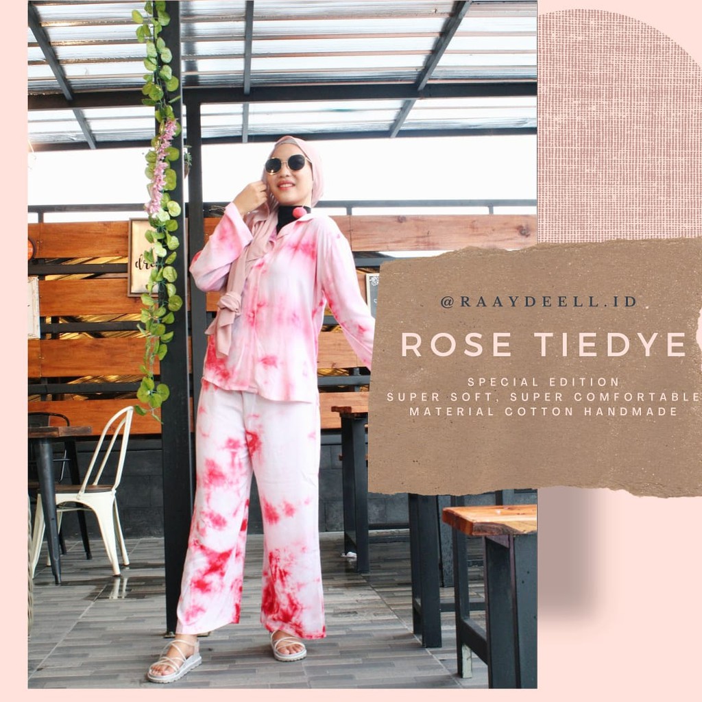 PAKAIAN WANITA KEMEJA PAJAMA HOMESET ROSE TIE DYE SET