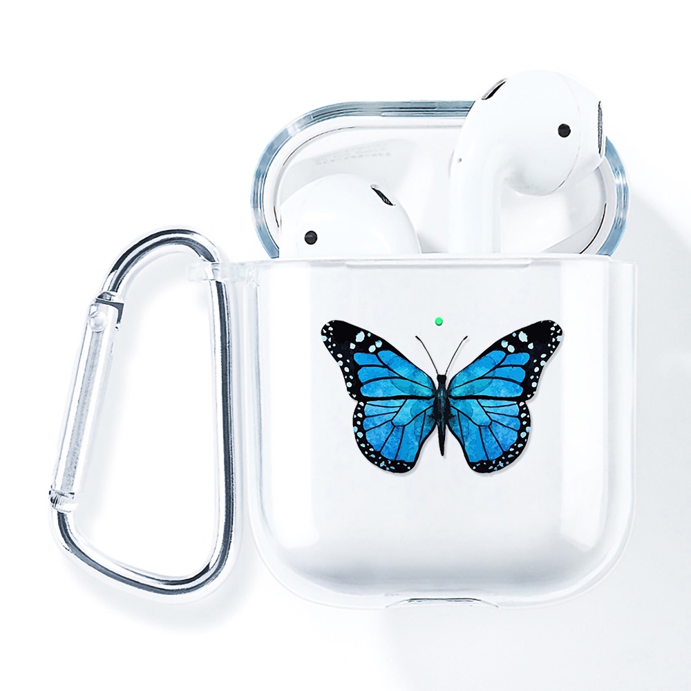 Simple AirPods 1/2 Tws I 12 Case Anti-fall Silicone Soft Case Headset Protection Cover Cute Cartoon Butterfly + Lanyar