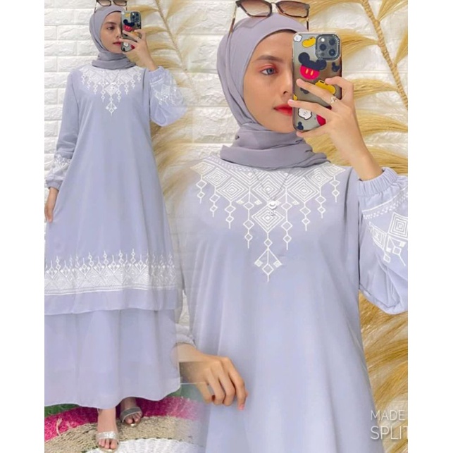 Gamis Melayu Bordir Putih Premium Ceruty Babydoll Full Furing Baju Kurung Malaysia Set Seragaman Ibu