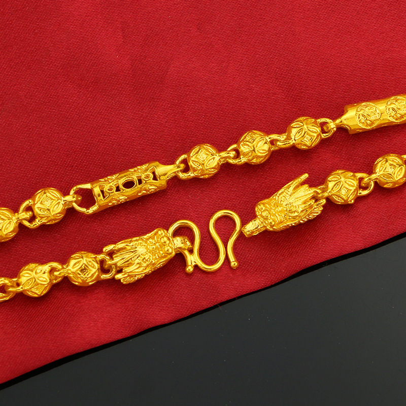 Kalung Emas Asli Kadar 375 Desain Koin Fu Fu Silinder Ukuran 6mm Panjang 55cm Berat 52g Untuk Pria