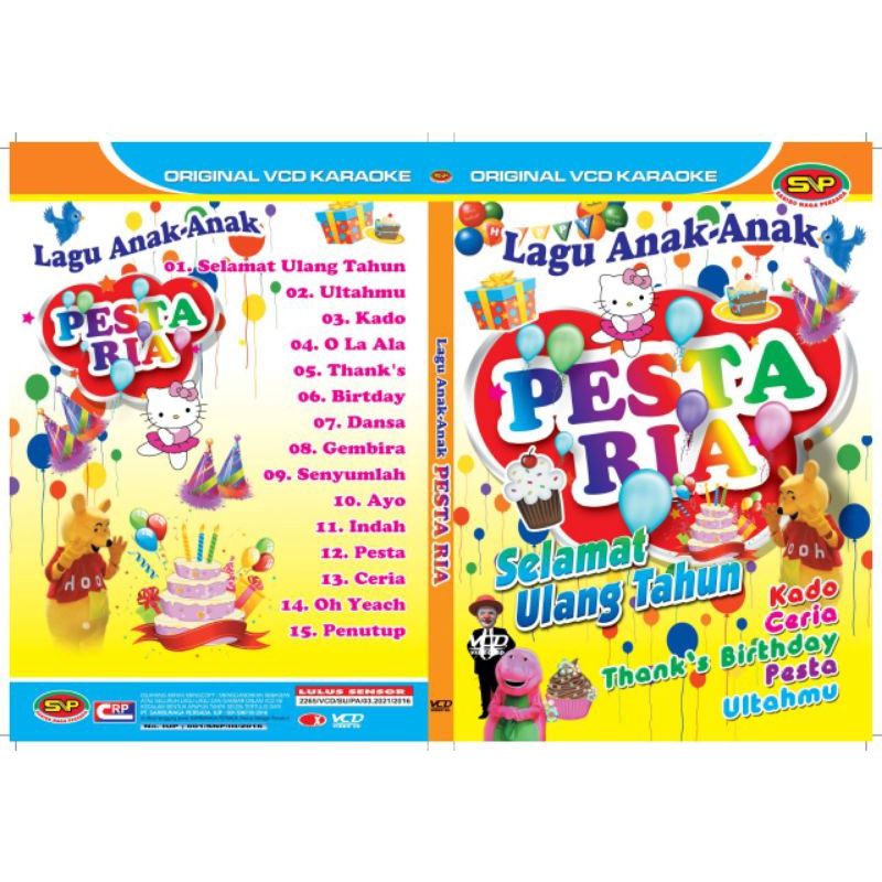 Kaset lagu anak original vcd karaoke lagu anak-anak pesta ria selamat ulang tahun