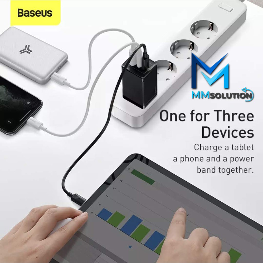 BASEUS GaNFast 65W Travel Charger PD Power Delivery Fast Charging SCP - US PIN Colokan Pipih