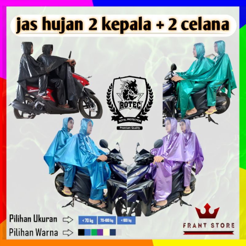 Rotec jas hujan 2 kepala Celana jumbo bahan pvc karet tebal