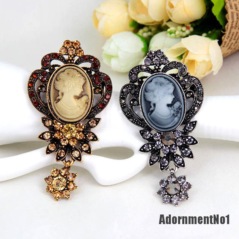 (Adornmentno1) 1pc Bros / Pin Gaya Victoria Motif Cameo Aksen Kristal Untuk Aksesoris Wanita / Pesta Pernikahan