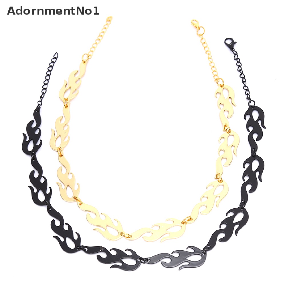 (AdornmentNo1) Kalung Choker Rantai Gaya Punk Hip Hop Motif Api Bahan Metal Untuk Perhiasan Pria / Wanita