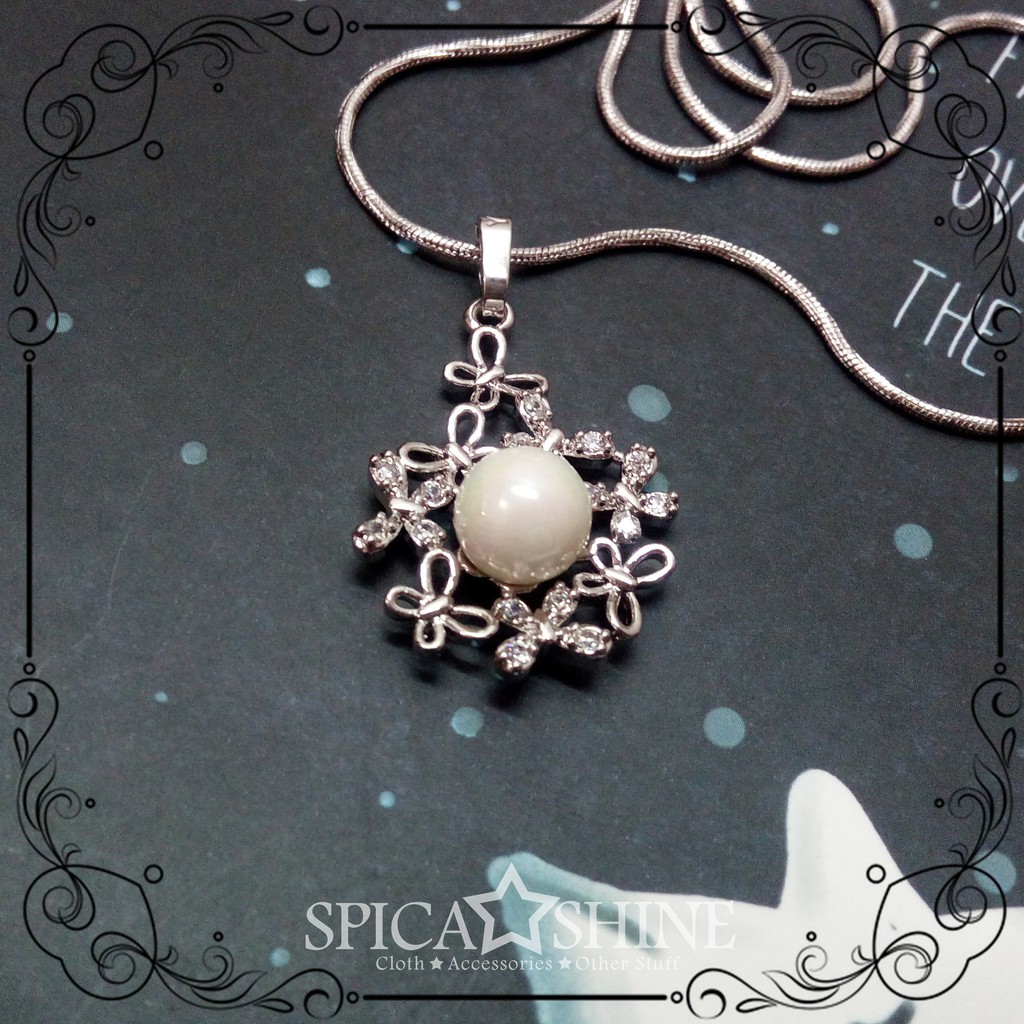 Kalung Liontin Imitasi Emas Putih Mutiara