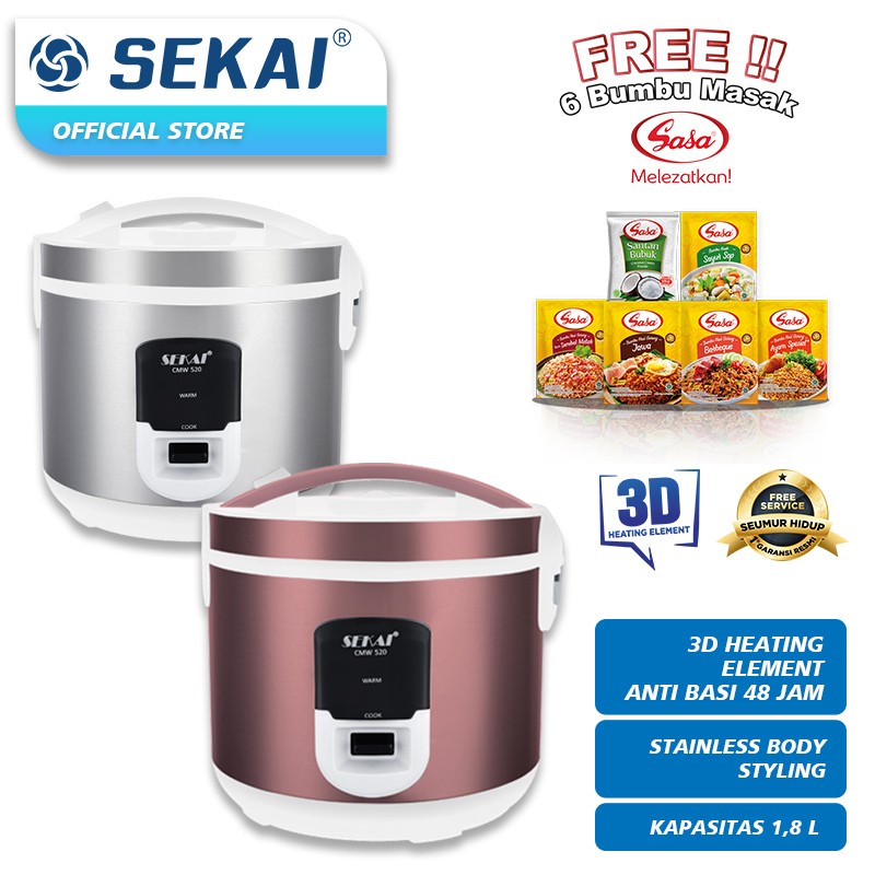 SEKAI Rice Cooker 3 In 1 Penanak Nasi 1,8 Liter CMW 520 Anti Basi