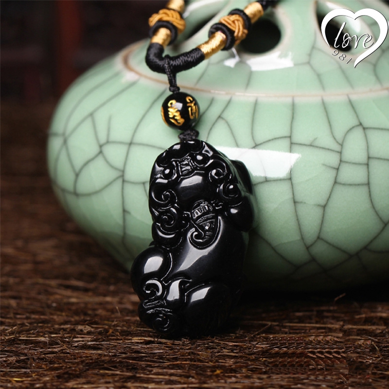 Natural Obsidian Pendant Crystal Necklace Lucky Fortune Pasangan Pendant