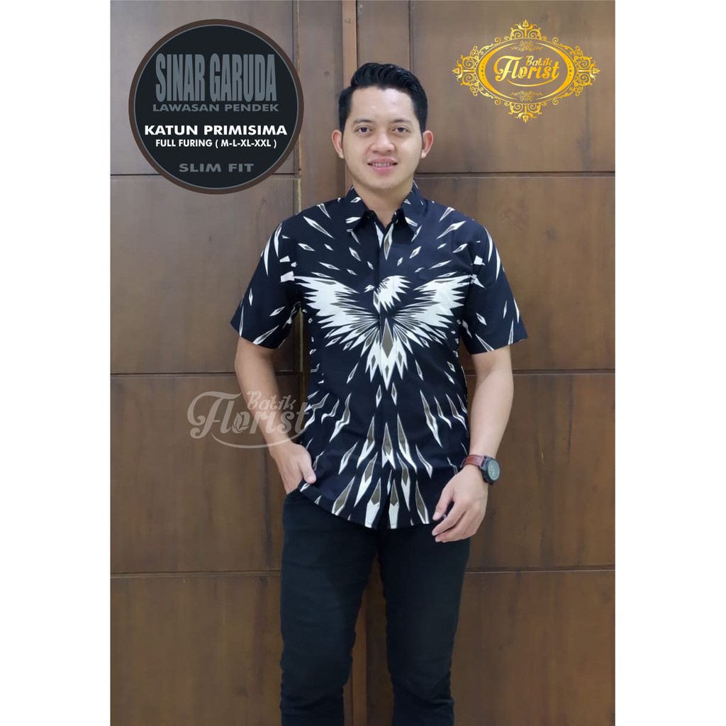 Sinar Garuda Lawasan Kemeja Batik Pria Pendek Full Furing by Batik Florist