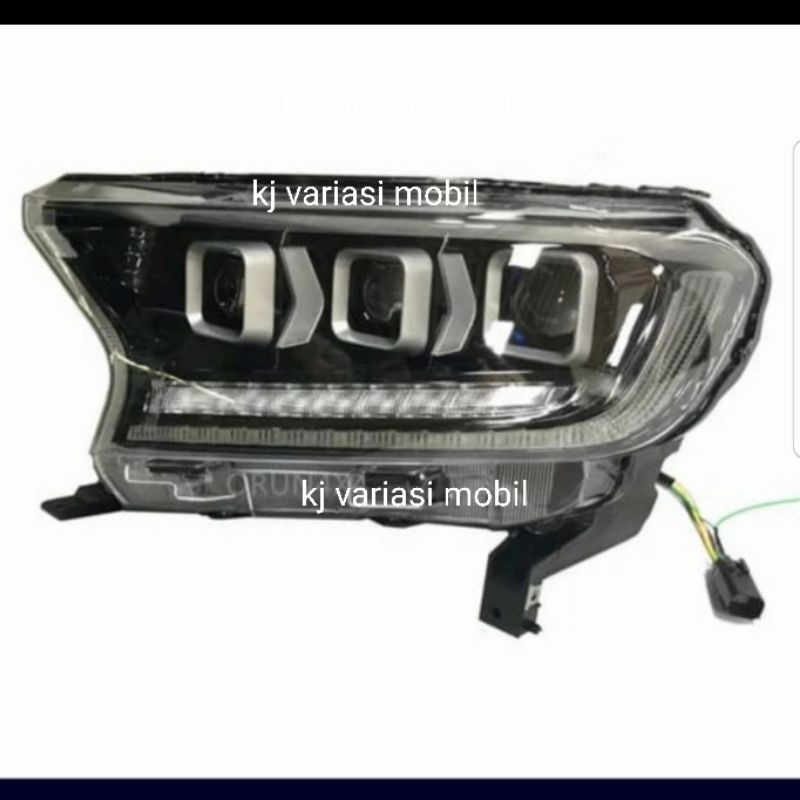 Headlamp ford ranger T7 T8 lampu 3 projektor nyala