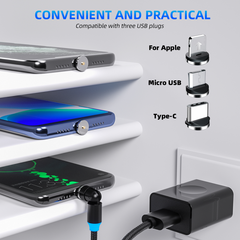 Magnetic Charger Cable 540° Rotating Cable Micro Usb Type C Magnet Charging Cable For Samsung IP Universal Rotation Cable