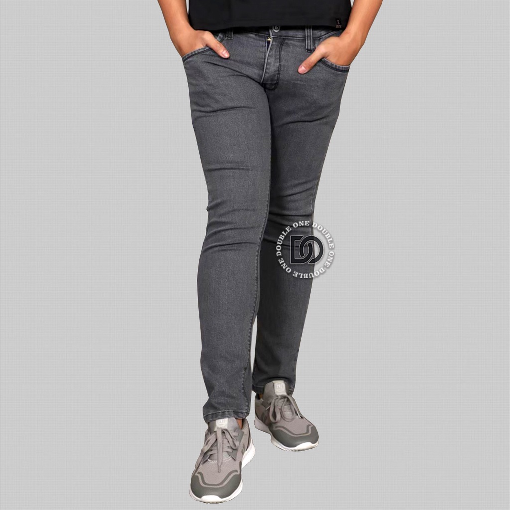 DOUBLE ONE Celana Jeans Panjang Pria Slim Fit Original FIFTEEN DENIM Abu abu