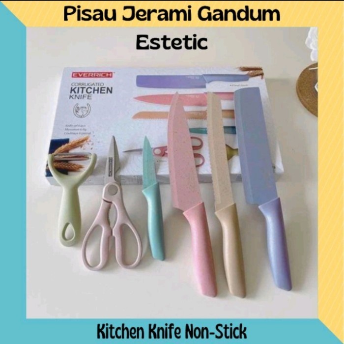 CEV Pisau Set 6 in 1 Pisau Jerami Gandum Elegan Pisau Cantik Pisau Dapur