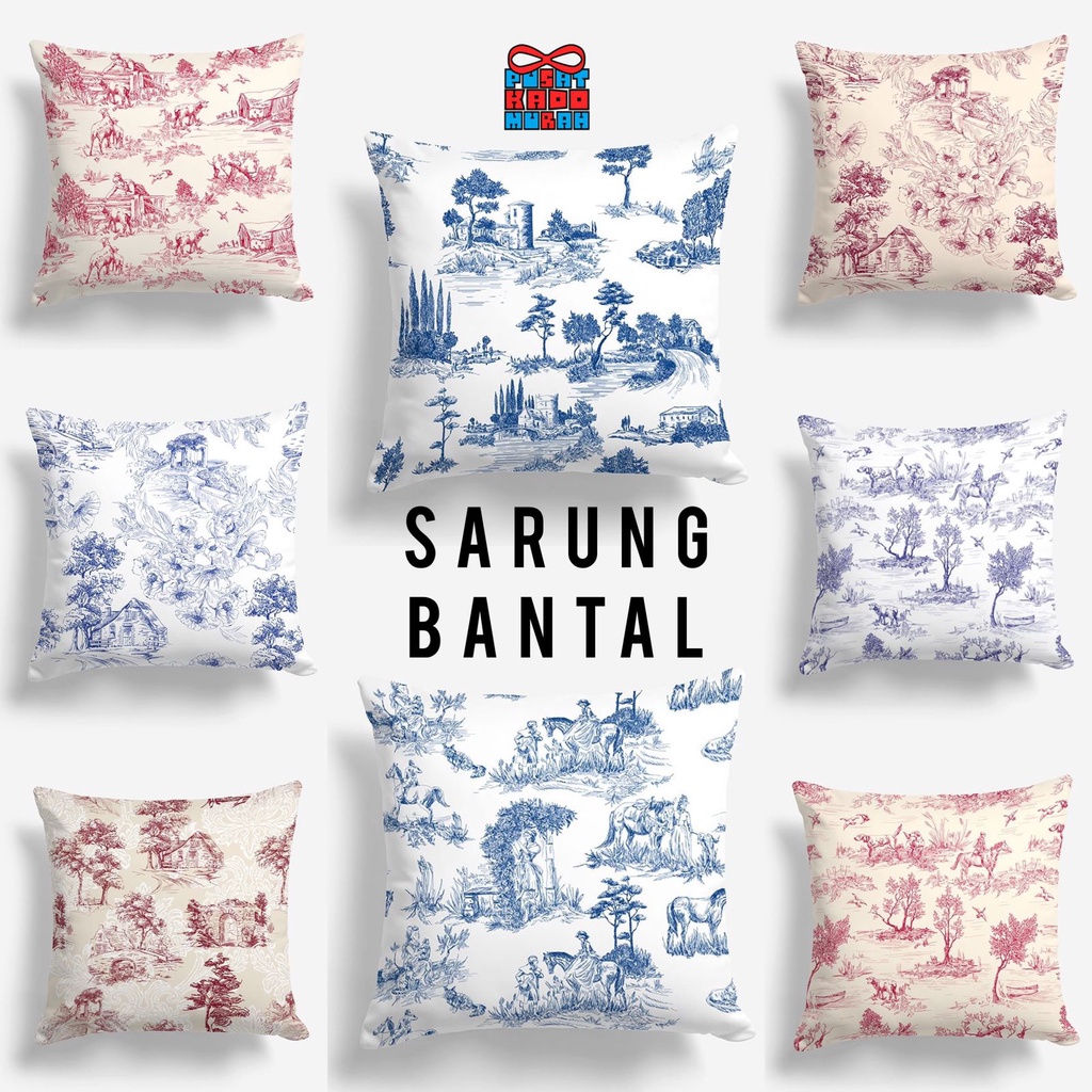 COVER SARUNG Bantal Sofa Print Motif Classic De Jouy Klasik 40x40 cm - Pusat Kado Murah