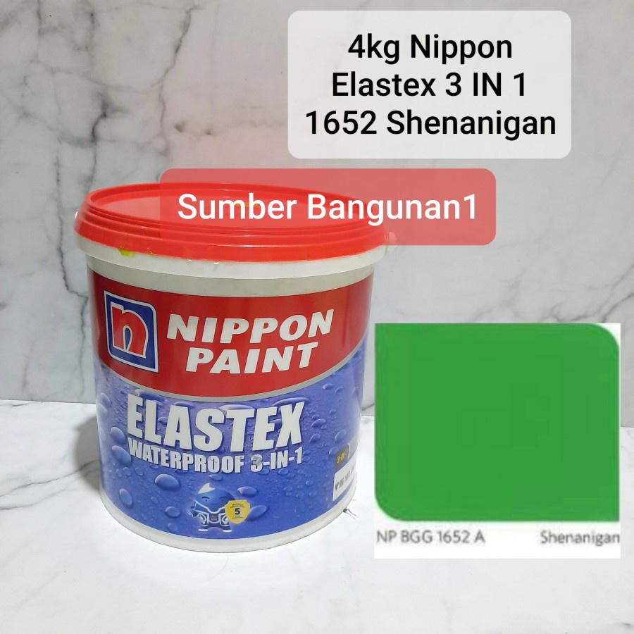 Cat tembok nippon elastex luar 1652 Shenanigan hijau daun dinding 4kg