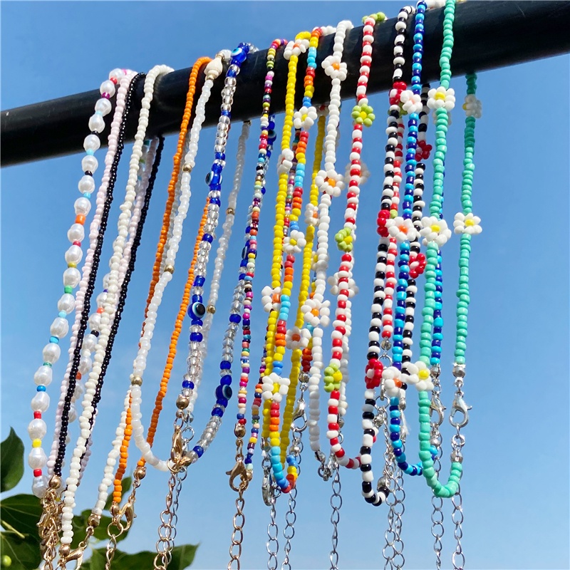 Korean Seed Beads Pearl Necklace Women Colorful String Beaded Short Choker Necklace Women Jewelry Accessories