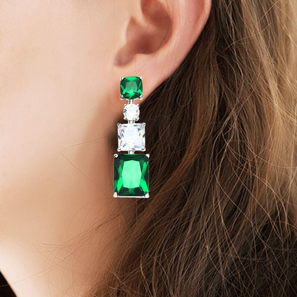 Anting Tetes Air Kristal Nanas Emerald Heart Stud Earring Cubic Zircon