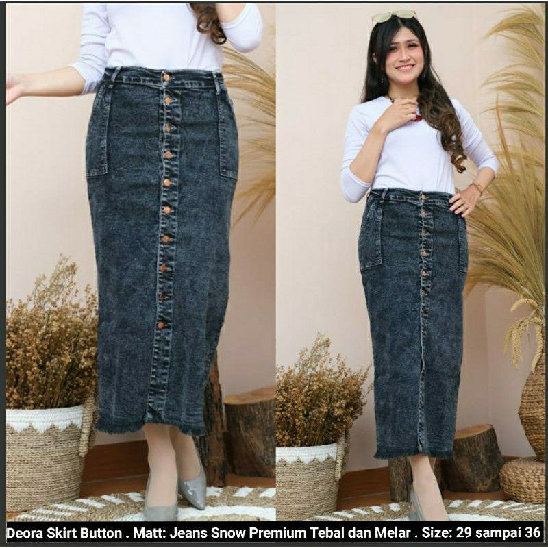 Rok panjang Gisca kancing depan // Rok Jeans Wanita kancing depan