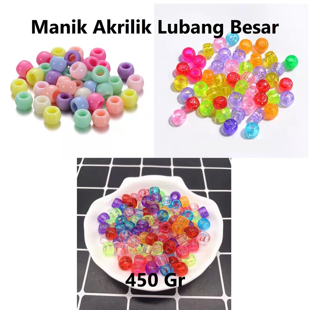 Manik-manik Lubang Besar Akrilik Bulat Manik-manik Berwarna-warni Harga/450gr