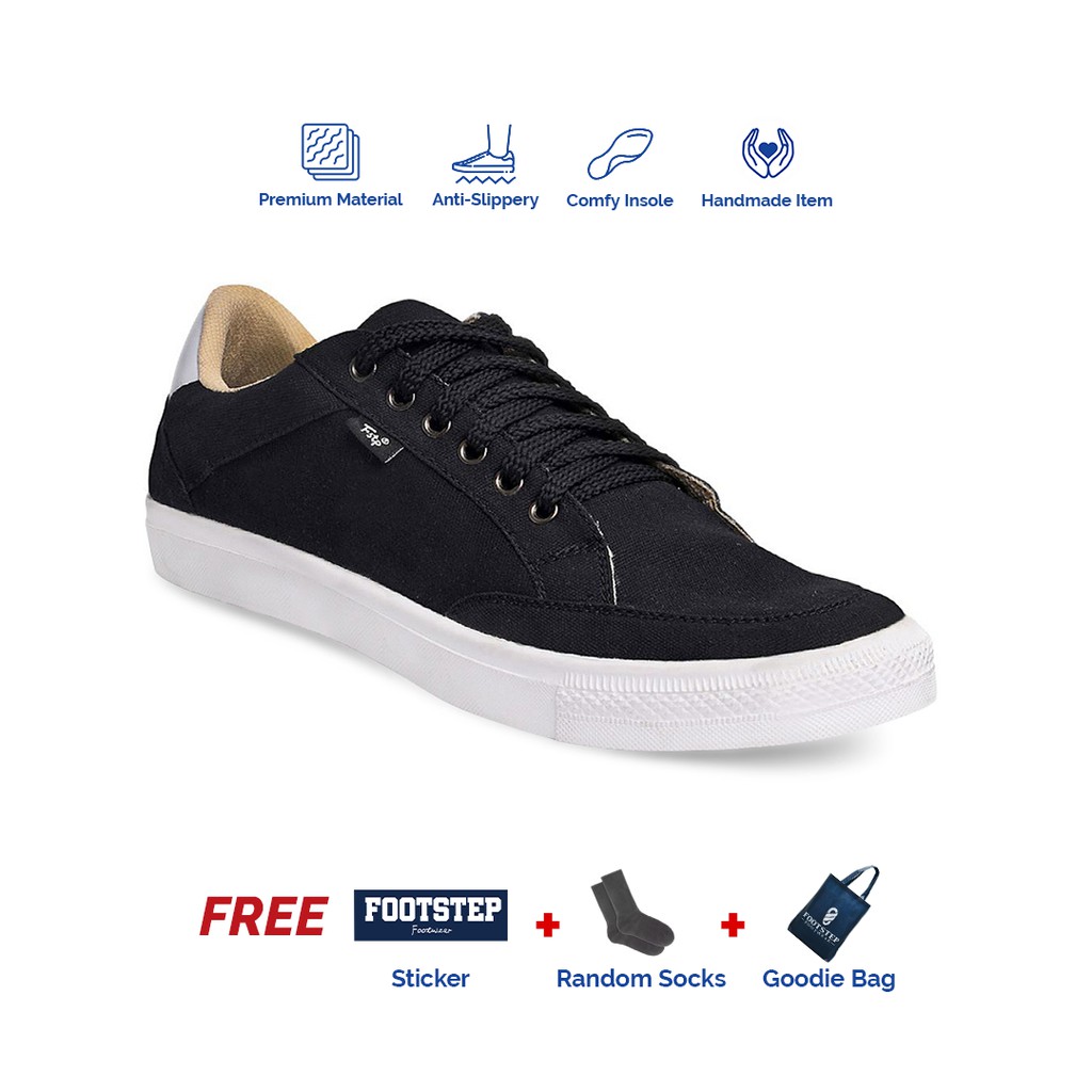 Jual Sepatu Sneakers Pria Casual Footstep Footwear Arka Black Indonesia