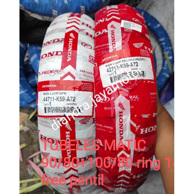 paket ban tubles matic asli Honda 90/80+100/80.14 depan +belakang free pentil