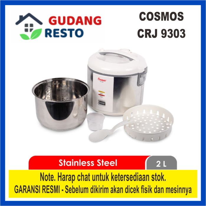 COSMOS CRJ-9303 / CRJ9303 WHITE Rice Cooker / Magic Com Stainless Steel Food Grade 2.0 L Inner Pot / Panci Nasi / Dalam Stainless