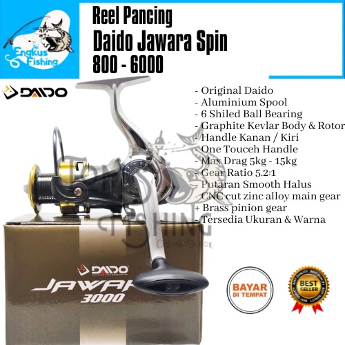 Reel Pancing Daido Jawara 800 - 6000 (6 Bearing) Aluminium Spool Murah - Engkus Fishing