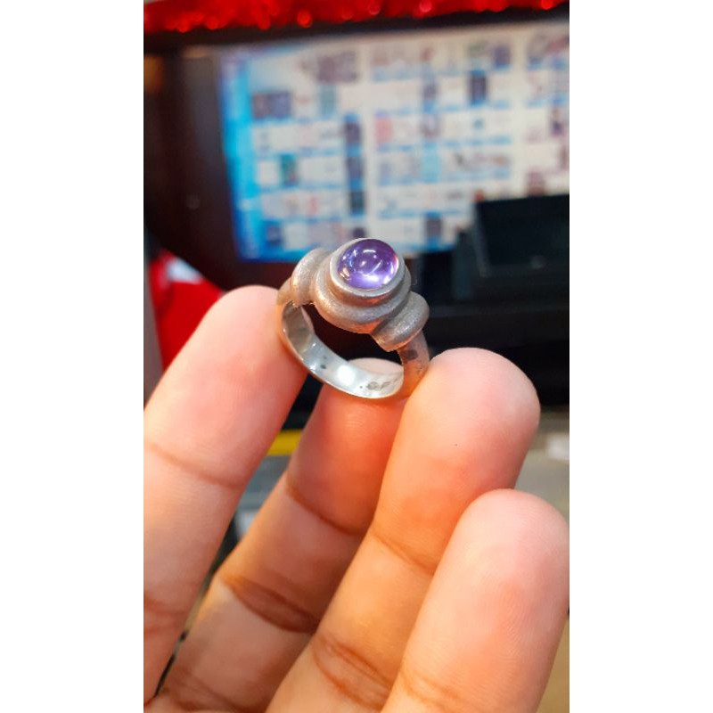 CINCIN PERAK MODEL KEREN BATU ASLI AMETHSY ASLI