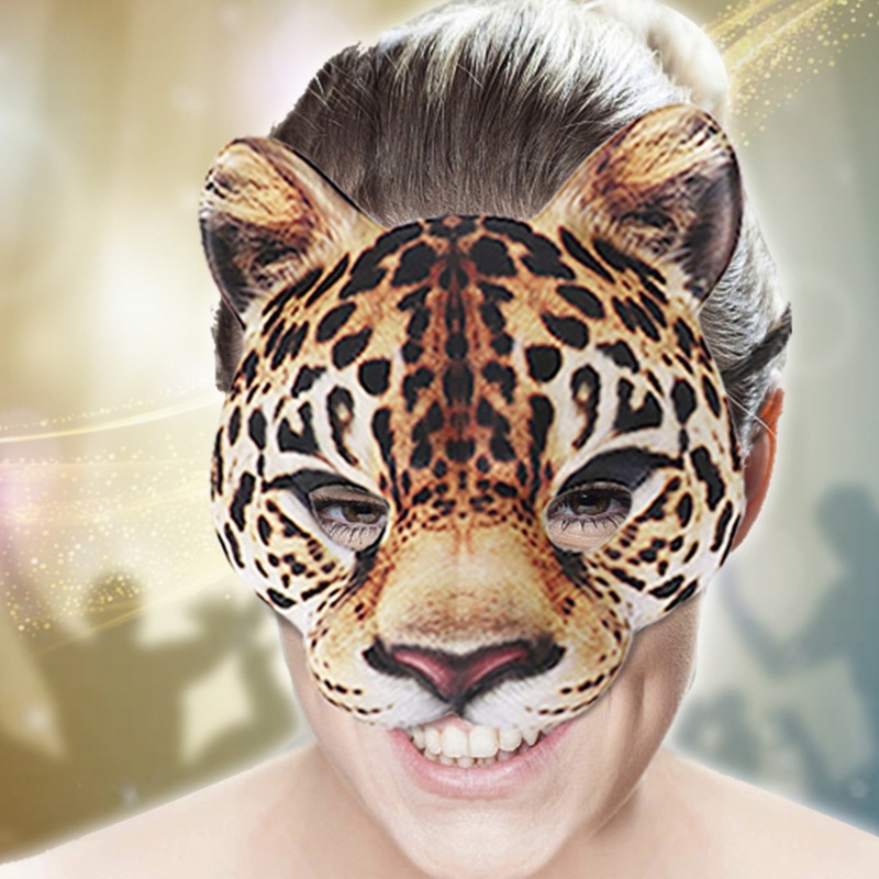 Zzz Topeng Setengah Wajah Motif Leopard Untuk Pesta Halloween