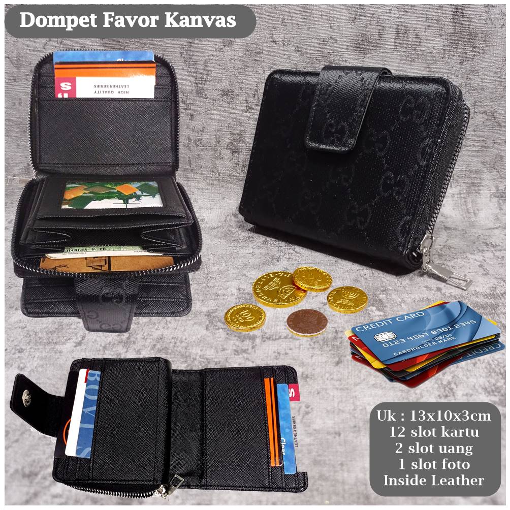 Dompet Resleting Pria Wanita Kulit Favor Kanvas Premium