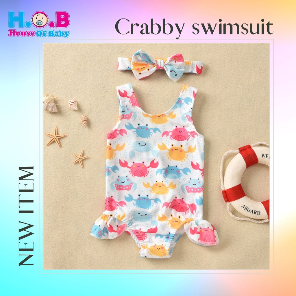 Crabby Swimsuit / baju renang anak perempuan lucu / swimsuit bayi lucu / baju renang bayi impor